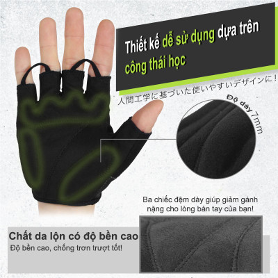 Lysin - găng tay bọc nửa ngón tập gym, thể dục, xe đạp, tạ lure, câu cá, xe máy chống trượt bảo vệ tay thương hiệu Nhật bản