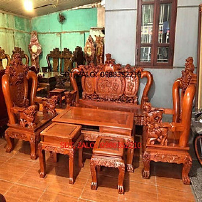 bộ bàn ghế nghê phượng gỗ hương đá
