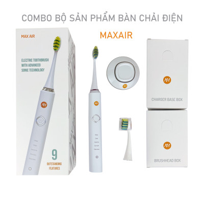 Bàn chải đánh răng điện MaxAir model MA004 công nghệ sóng âm Sonic, 5 chế độ rung, tặng kèm 2 đầu bàn chải, hàng chính hãng