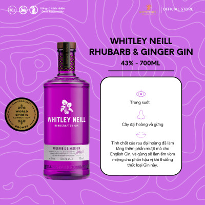 Rượu Whitley Neill Handcrafted Rhubarb & Ginger Gin 43% (700ml) - Không hộp