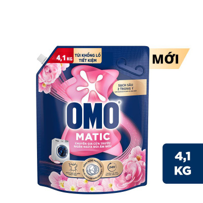 Túi Nước Giặt Omo Matic Cho Máy Giặt Cửa Trước Hương Hoa Anh Thảo Ngăn Mùi Ẩm Mốc 3.6KG