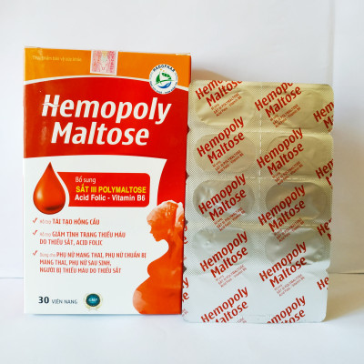 VIÊN UỐNG BỔ MÁU HEMOPOLY MALTOSE – GIÚP BỔ SUNG SẮT III POLYMALTOSE, ACID FOLIC – HỖ TRỢ TÁI TẠO HỒNG CẦU, GIẢM TÌNH TRẠNG THIẾU MÁU DO THIẾU SẮT, KHÔNG NÓNG KHÔNG TÁO BÓN – HỘP 30 VIÊN (MỖI NGÀY DÙNG 1 VIÊN)