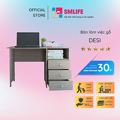 Bàn làm việc gỗ công nghiệp kiểu dáng nhỏ gọn SMLIFE Desi