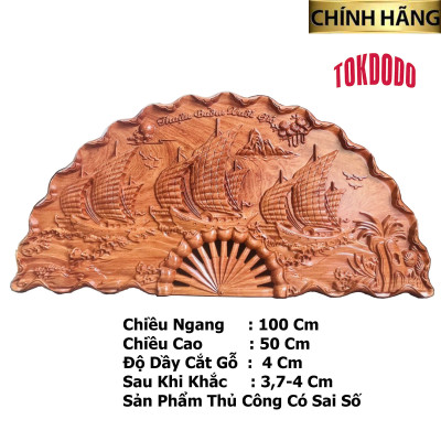 Tranh Quạt Thuật Buồm Xuôi Gió Gỗ Hương Đá Cao Cấp Thương Hiệu TOKDODO