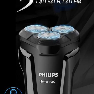 Máy cạo râu khô và ướt 3 lưỡi Philips S1010, sử dụng pin NiMH, đầu cắt chống nước dễ dàng vệ sinh- Hàng chính hãng
