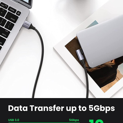 Ugreen UG20299US385TK 1M 3A Cáp Type-C sang USB3.0 hổ trợ Sạc nhanh , truyền dữ liệu đầu C góc 90 độ - HÀNG CHÍNH HÃNG