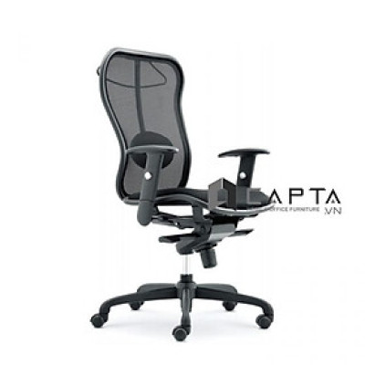 Ghế xoay văn phòng lưng trung cao cấp CE4232-M Nội thất Capta Ghế nhân viên lưng lưới relax nệm vải lưới màu đen có tay tựa chữ T