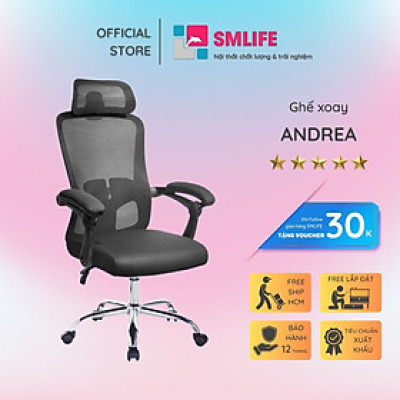 Ghế xoay nhân viên bọc lưới có tựa đầu SMLIFE Andrea
