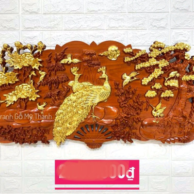 Tranh cánh quạt treo tường trạm khắc phu thê biên mãn bằng gỗ hương đỏ kt 50×100×3.5cm