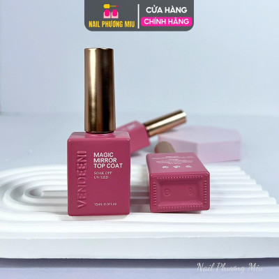 Top Bóng Chà Tráng Gương Vedeeni Làm Nail Chai 15ml Vỏ Đỏ Hồng, Sơn Gel Magic Mirror Top Coat Bám Bột Siêu Sáng, Bền Màu Móng Nữ Women