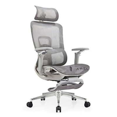 Ghế Văn Phòng Công Thái Học CR4335-2M Nội thất CAPTA Ghế Công thái học Ergonomic Cao cấp lưng lưới nệm lưới xám có giá đỡ cột sống tựa đầu lưng tay điều chỉnh được ngả lưng nâng hạ chân ghế thép mạ chrome hcm 