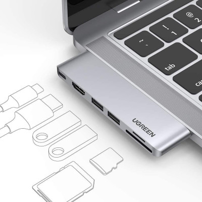 Ugreen UG80856CM380TK 6 trong 2 macbook pro thunderbolt 3 type c hub 8k HDMI - PD - Sd- TF - 2 x Usb A 3.0 màu xám - HÀNG CHÍNH HÃNG