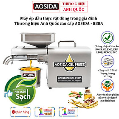 Máy ép dầu thực vật gia đình AOSIDA 888A Thương hiệu Anh Quốc 750W-1000W, ép 3-6kg/giờ - Hàng Nhập Khẩu, Bảo Hành 1 Năm