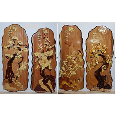 TRANH GỖ NGHỆ THUẬT THƯ PHÁP - TÙNG CÚC TRÚC MAI