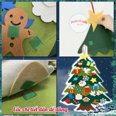 Cây thông 2 lớp noel dán treo tường mẫu mới năm 2021 – Cây thông kèm miếng dán vải nỉ trang trí giáng sinh – 01122