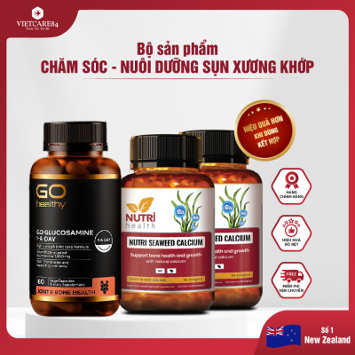 Bộ sản phẩm chăm sóc xương khớp: Viên xương khớp GO GLUCOSAMINE 1-A-DAY ; Canxi hữu cơ New Zealand Nutri Seaweed Calcium