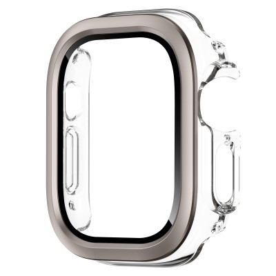 Ốp Case PC Mặt Kính Cường Lực Trong Suốt Viền Màu cho Apple Watch Ultra 1/2 49mm - Hàng Chính Hãng