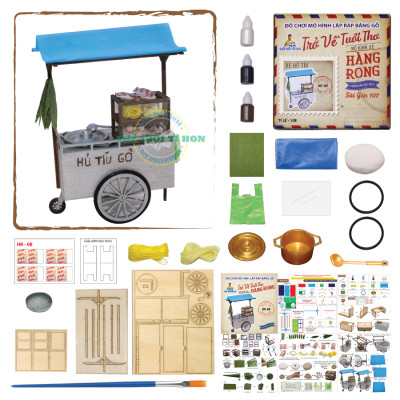 MÔ HÌNH TỰ LẮP RÁP DIY SÀI GÒN TÍ HON - XE HỦ TÍU GÕ - HR08