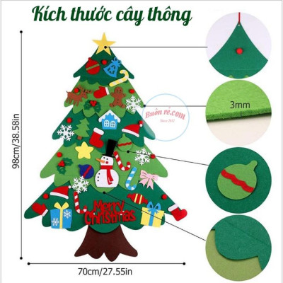 Cây thông 2 lớp noel dán treo tường mẫu mới năm 2021 – Cây thông kèm miếng dán vải nỉ trang trí giáng sinh – 01122