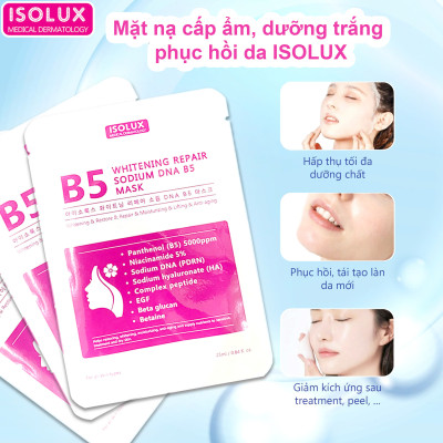 Mặt nạ ISOLUX Whitening repair sodium DNA B5 mask Hàn Quốc 25ml hạn 2027 dưỡng sáng phục hồi cấp ẩm căng bóng