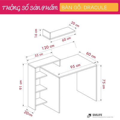 Bàn vi tính gỗ phong cách hiện đại SMLIFE Dracule