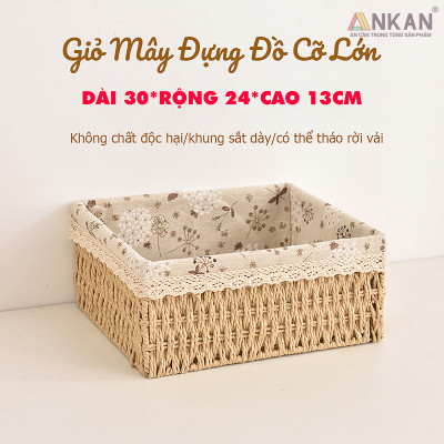 Giỏ Mây Cỡ Lớn Đựng Đồ Đa Năng Decor Trang Trí Vintage, Rổ Cói Đựng Quần Áo Có Khung Sắt