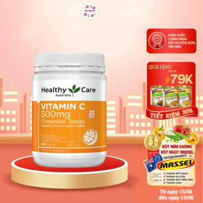 Vitamin C Úc Healthy Care Vitamin C 500mg Chewable giúp tăng sức đề kháng, sản xuất collagen, nhanh lành vết thương, chống oxy hóa, ngăn ngừa ung thư, hỗ trợ hấp thụ sắt - QuaTangMe Extaste