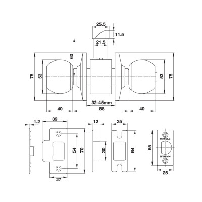 Bộ tay nắm cửa dạng tròn Hafle cửa toilet - Đòng bóng