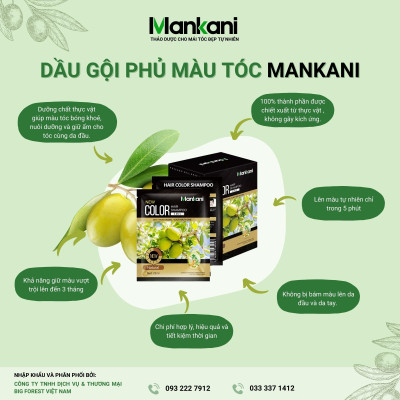 Gói Dầu Gội Nhuộm Tóc, Phủ Bạc Thảo Dược Mankani [Gói 25ml - Nâu Đen]
