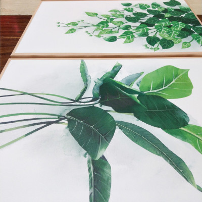 Bộ 3 tranh treo tường trên nền canvas lá cây xanh tươi mát TP0139SS