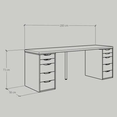 [Happy Home Furniture] LIDA, Bàn làm việc 2 bên ngăn tủ  - 2m x 60cm  ,  200cm x 60cm x 73cm ( DxRxC), BAN_025