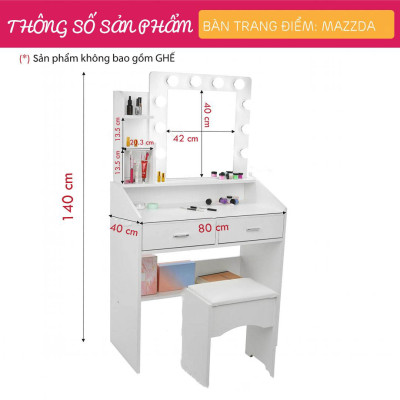 Bàn phấn đèn LED gỗ MDF cao cấp SMLIFE Mazzda