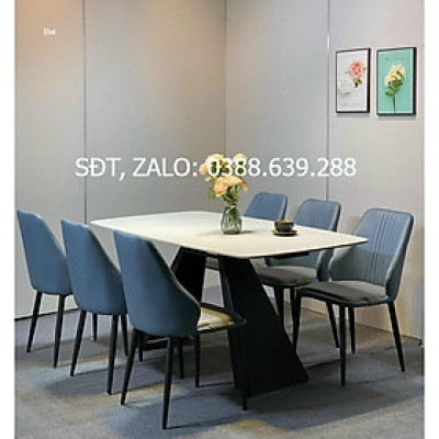 Bộ bàn ăn chân A 1m6 + 6 ghế Sheraton Sọc mặt đá ceramic  Thương hiệu Nội Thất Bình Long 