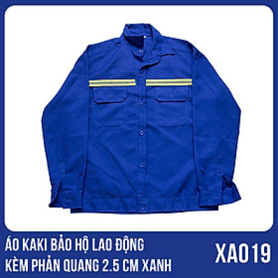 Áo kaki bảo hộ lao động kèm phản quang 2.5 CM màu xanh - XA0019