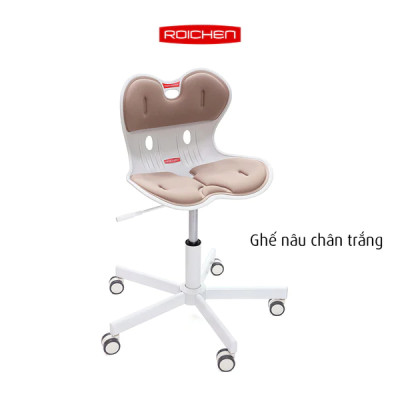 [Ghế Roichen WOW Minh Ngọc] Ghế chỉnh dáng ngồi đúng  có chân xoay Roichen - WOW Hàn Quốc màu nâu chân trắng