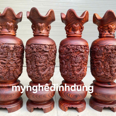 Cặp lộc bình phong thủy hút tài lộc bằng gỗ trắc cao 40x14cm 