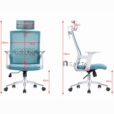 Ghế văn phòng khung nhựa trắng bảo vệ cột sống Ghế làm việc có bánh xe lưng nệm lưới tay nhựa chữ T CM4508-M