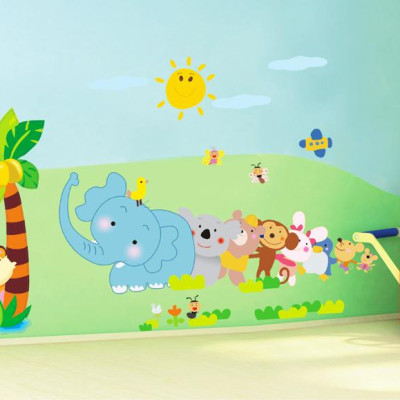 [ Size Lớn ] Decal dán tường kết hợp Các con thú và Chân Tường Động Vật AY639+XL7181