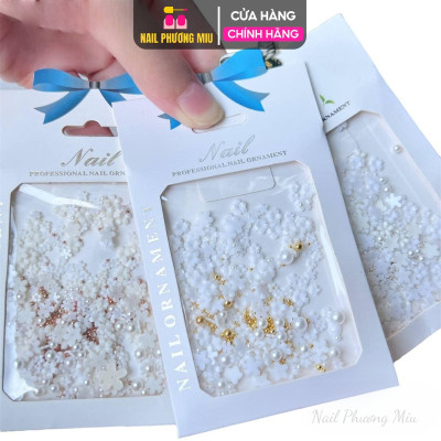 Charm Hoa Nhí Mix Bi Hạt Trai, Trang Trí Móng Làm Nail, Chất Liệu Nhựa Bi Sắt, Tạo Điểm Nhấn Độc Đáo, Hợp Mọi Màu Sơn