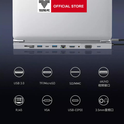 HUB Type C Chia 11 in 1 to HDMI VGA SD/TF  Audio USB RJ45 Cổng Dùng Cho Laptop MacBook Surface, Các Loại Điện Thoại Tablet Dùng Cổng USB - C TEEMO PC Hàng Chính Hãng