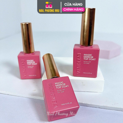 Top Bóng Chà Tráng Gương Vedeeni Làm Nail Chai 15ml Vỏ Đỏ Hồng, Sơn Gel Magic Mirror Top Coat Bám Bột Siêu Sáng, Bền Màu Móng Nữ Women
