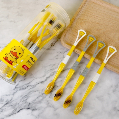 Sản phẩm  dụng cụ  vệ sinh  -Hộp 8 cây bàn chải cho bé 2 in 1 kèm dụng cụ cạo lưỡi ,cán cầm chống trượt ,lông bàn chải sợi tơ siêu mềm , giúp chải răng sạch hơn , giảm vi khuẩn gây sâu răng và hôi miệng an toàn và tiện lợi 
