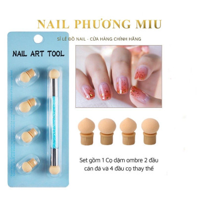 Cọ Dặm Ombre 2 Đầu Cán Đá, Bộ 4 Đầu Mút, Tạo Hiệu Ứng Ombre, Làm Nail Độc Đáo, Trang Trí Móng Sang Trọng Nail Phương Miu Nữ