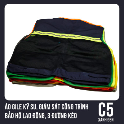 Áo Gile Kỹ Sư, Giám Sát Công Trình, Bảo Hộ Lao Động, 3 Đường Kéo - Mã C5 (Xanh Đen)