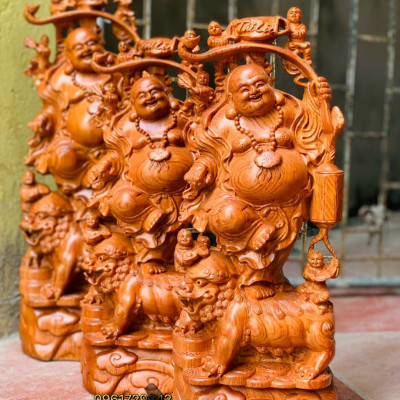 Tượng phật di lặc ngũ phúc bằng gỗ hương đá kt cao 50×21×13cm 