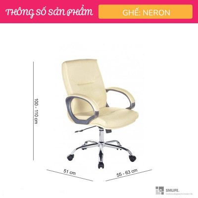 Ghế văn phòng chân xoay lưng trung bọc da SMLIFE Neron