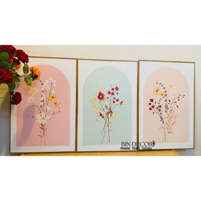 (ẢNH THẬT) Tranh treo tường hoa cỏ mùa xuân hiện đại trang trí decor kèm đinh