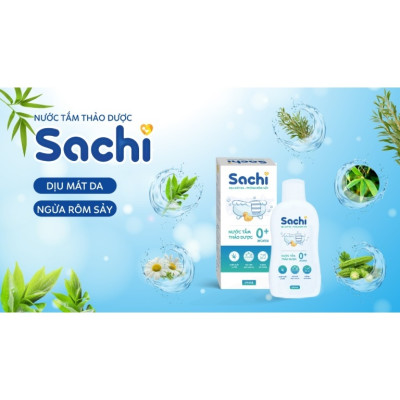 Nước Tắm Thảo Dược An Toàn Cho Bé SACHI Hộp 10 Gói x 10ml Làm Sạch Nhẹ Nhàng Diu Mát Da, Ngăn Ngừa Mảng Bám Da Đầu