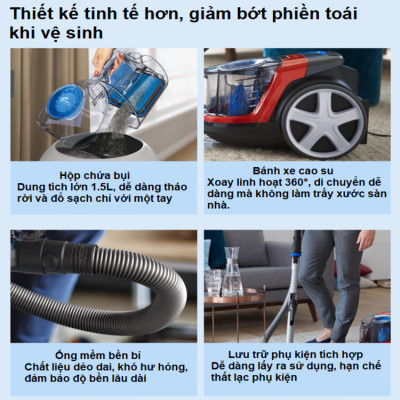 Máy hút bụi không túi PowerPro Compact thương hiệu Hà Lan Philips FC9351/82 1600W - Hàng chính hãng (BH 2 NĂM)