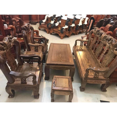 Bộ Bàn Ghế Gỗ Mun Đuôi Công Quốc Đào Tay 12